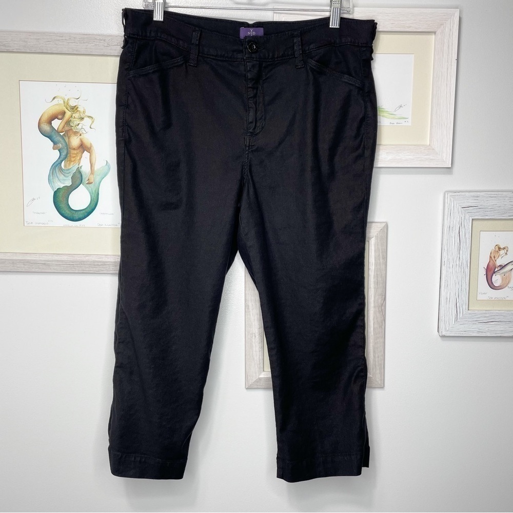 NYDJ Black Linen Blend Cropped Side Slit Pants Women’s Size 12